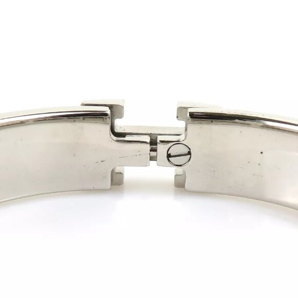 Auth HERMES Clic Clac H Bangle Bracelet Silver/Off White Metal/Enamel - Picture 11 of 16